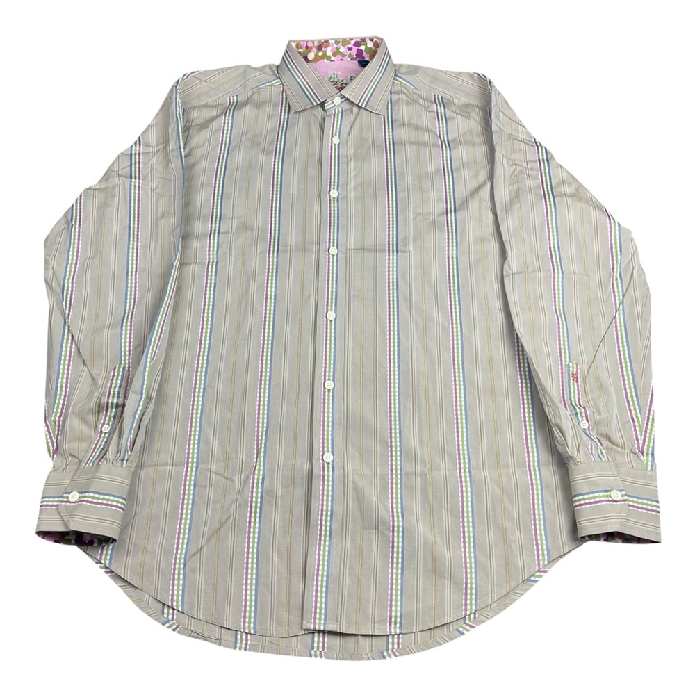 Robert Graham Button Up Shirt Adult Size Large Multicolor Striped Long Sleeve RG